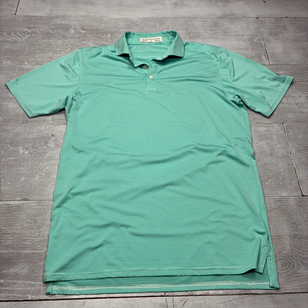 Holderness & Bourne Golf Polo Mens M Green Striped Tailored Performance Shirt